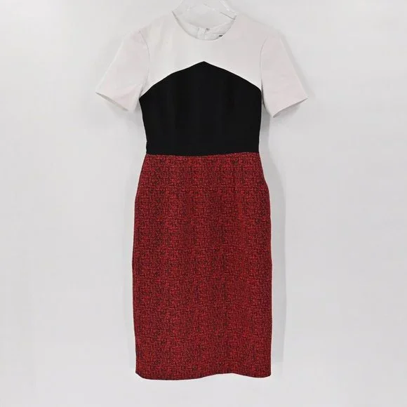 JASON WU Womens Jacquard Red Black Colorblock Sheath Mini Dress Office Size 0 - Picture 2 of 11